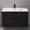 40 Inch Floating Black Bathroom Vanity, Modern